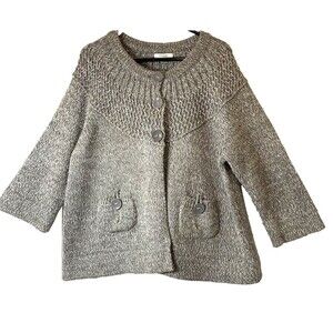 Dressbarn Flare Cardigan Womens 14/16 Buttons 3/4 Sleeves Gray/White Cable Knit